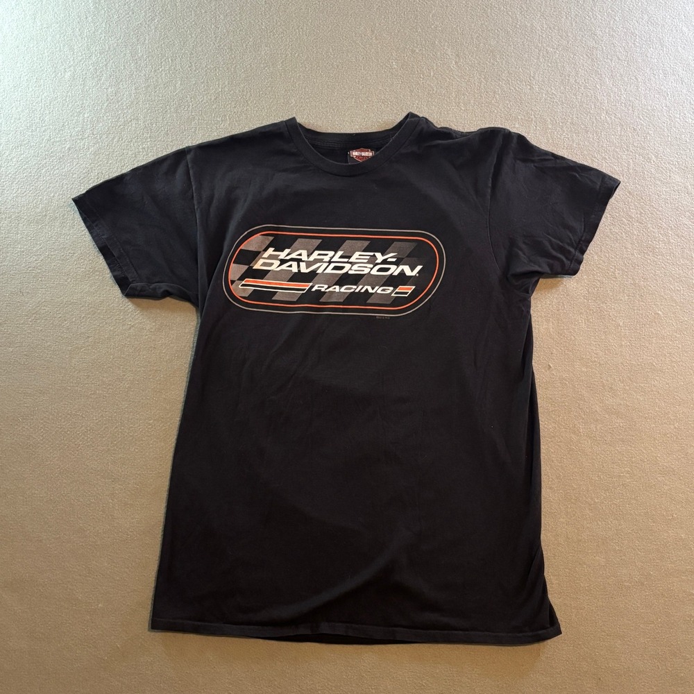 Harley Davidson Racing T Shirt Mens L Black Colonial VA Prince George Biker